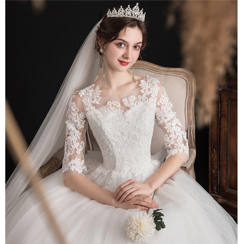 Bridal Wedding Dress Women Tulle Sleeves Maxi Prom Evening Cocktail  Gown